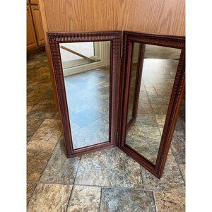 Antique Handmade Hand Carved Folding Wooden Mirror Perfect Symmetry Table Top 12